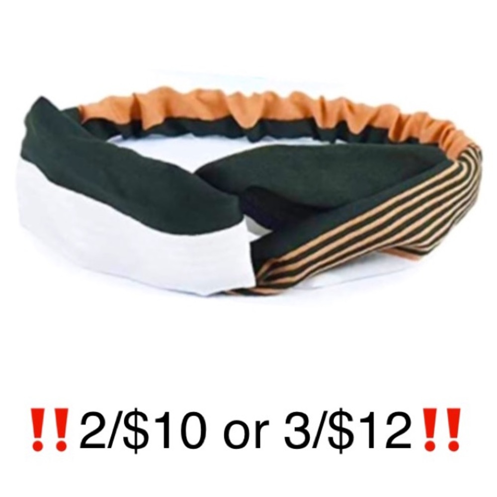 Colorblock Headband Black White Tan Striped Neutral Color Block Elastic Headband